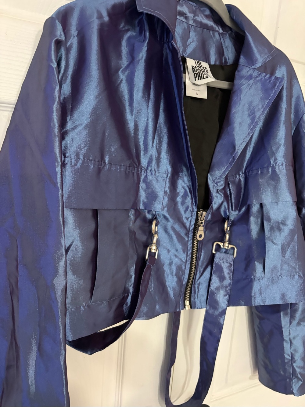 The Ragged Priest Women Metallic Blue Crop Jacket Iridescent Cyberpunk Size S - Picture 2 of 4